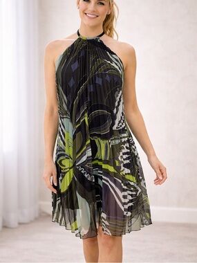 Vintage Frank Lyman Chic Halter Neck Dress with Abstract Print